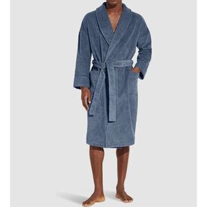 EBERJEY Sleepwear Mens Large XL Blue Robe Belted Terry Cloth Cozy Cotton $225